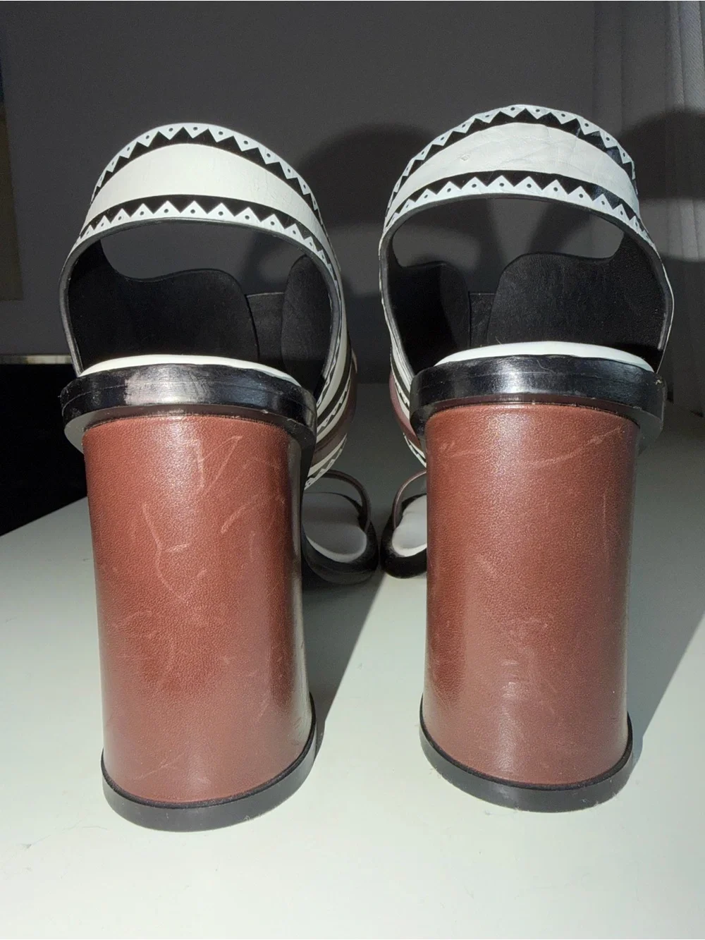 Tory Burch White and Brown Leather Buckle Sandals